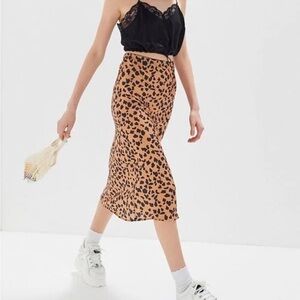 UO Rowan Midi Slip Skirt Leopard Print